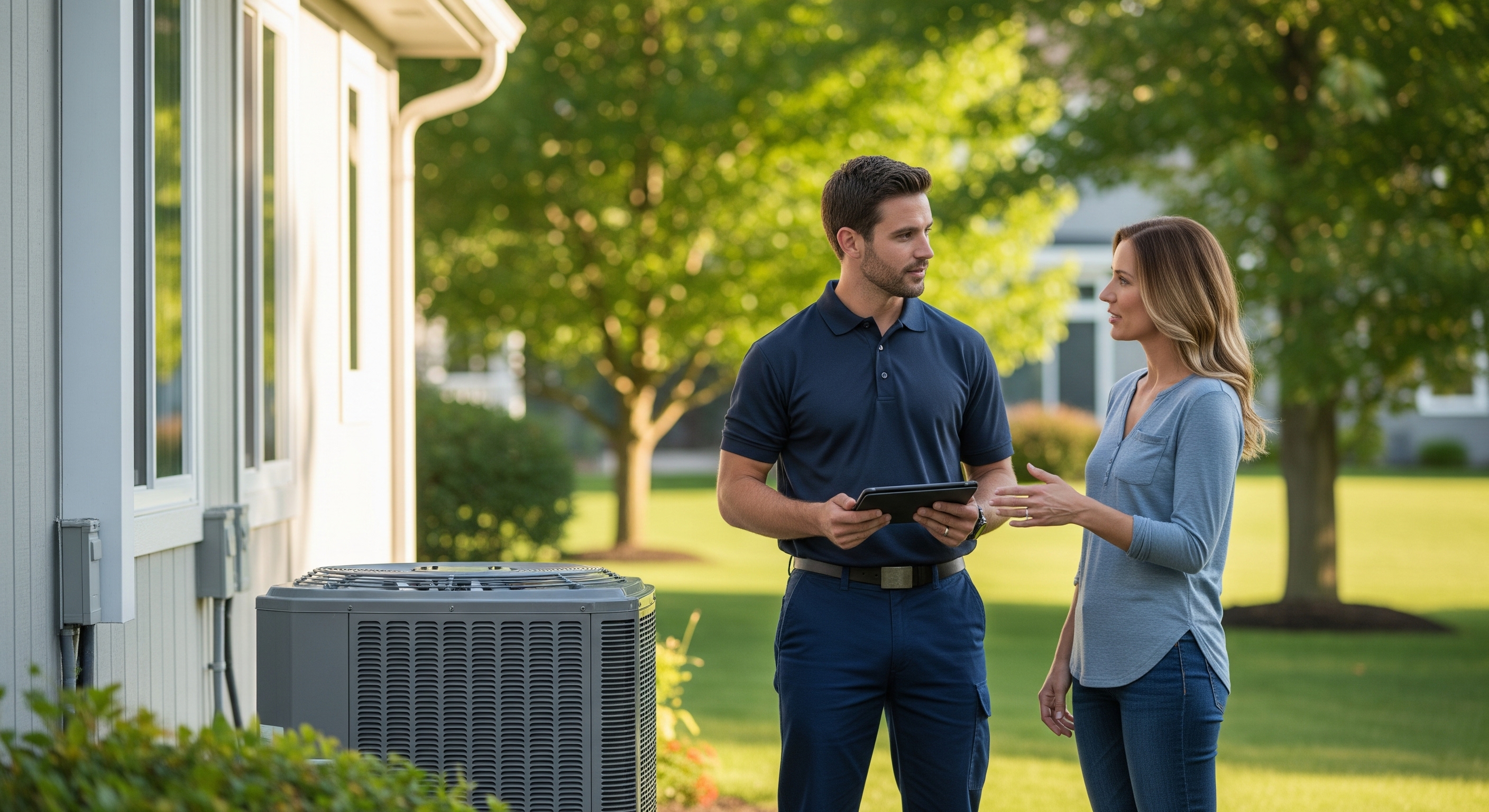 Technician diagnosing air conditioner problems in Grand Rapids, MI